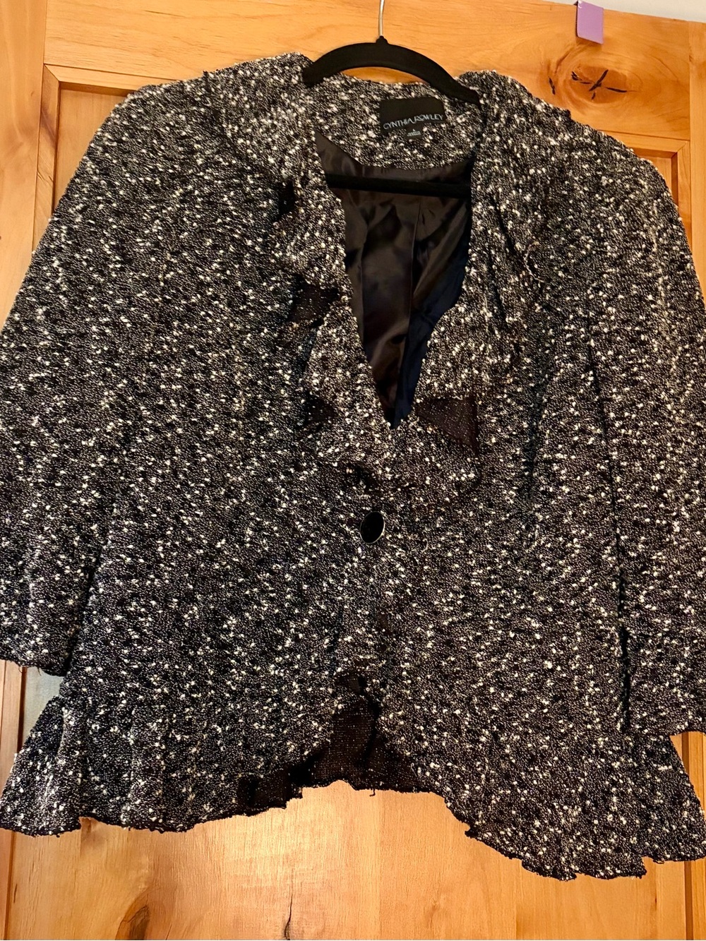 Cynthia Rowley Black & White Tweed Peplum Blazer
